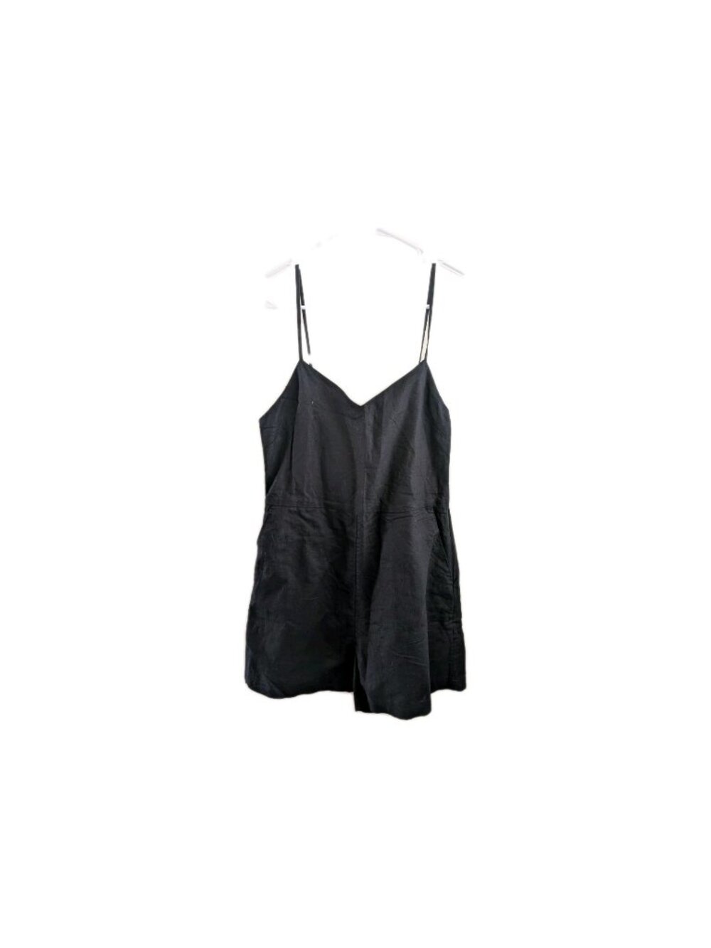 GAP Black Linen Blend Romper Womens Small Spaghetti Strap Pockets Quiet Luxury